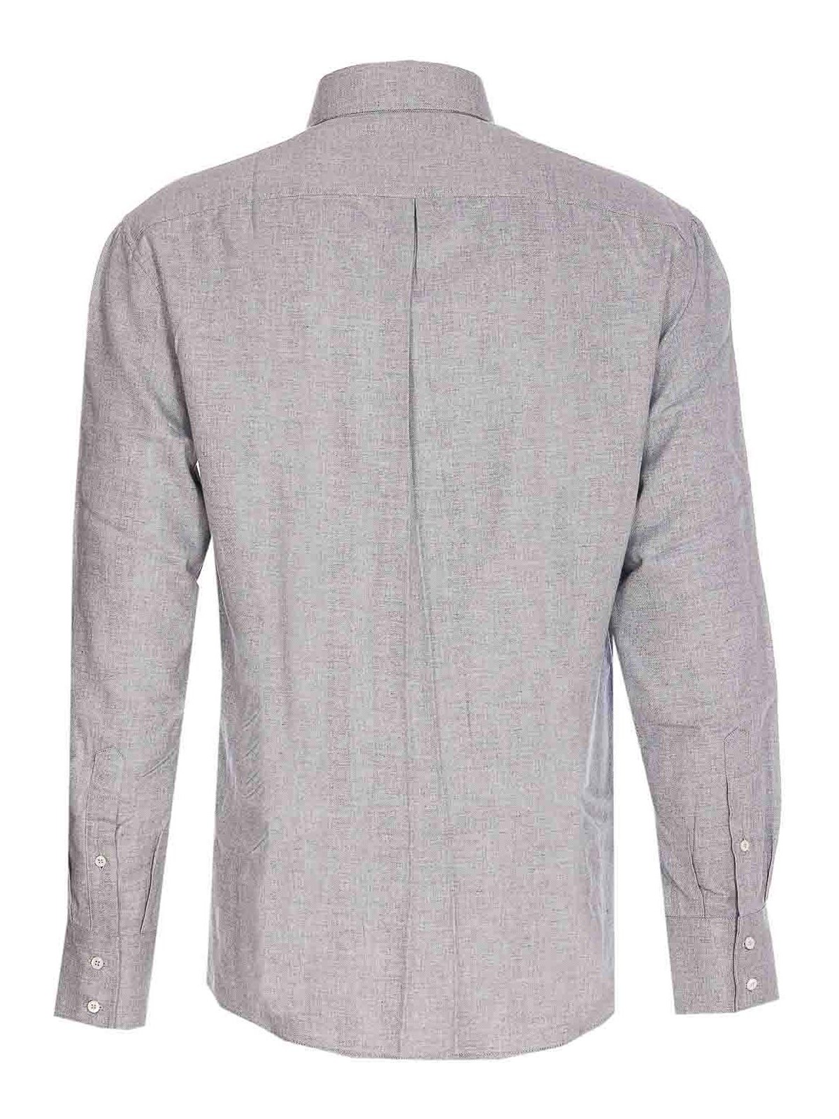 Brunello Cucinelli Chevron Motif Flannel Shirt With Button-down Collar In Gray
