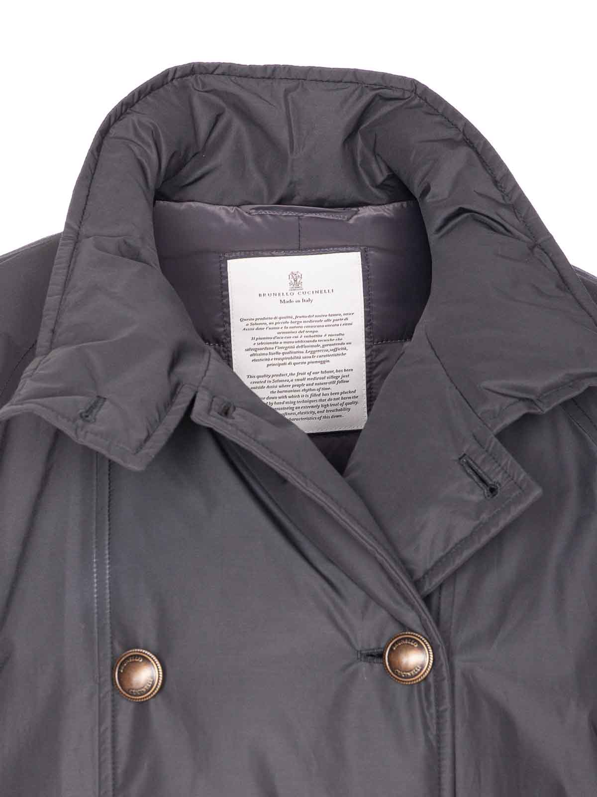 Brunello Cucinelli Double-breasted High Neck Down Jacket In Gray