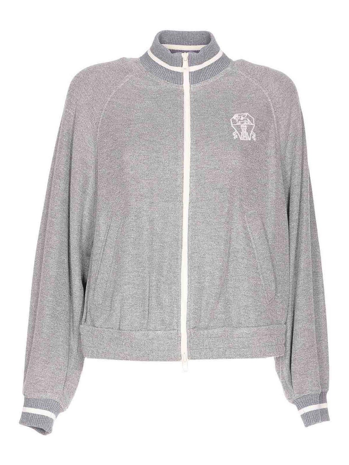 Brunello Cucinelli Logo Zipped Sweatshirt In Silver