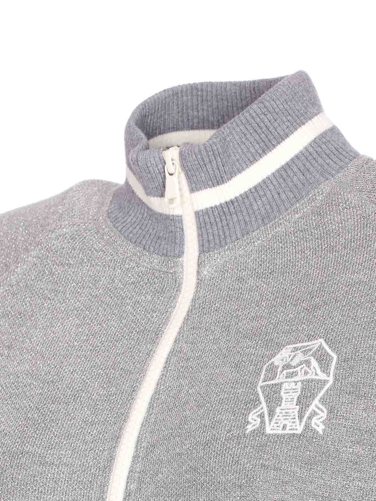 Brunello Cucinelli Logo Zipped Sweatshirt In Silver