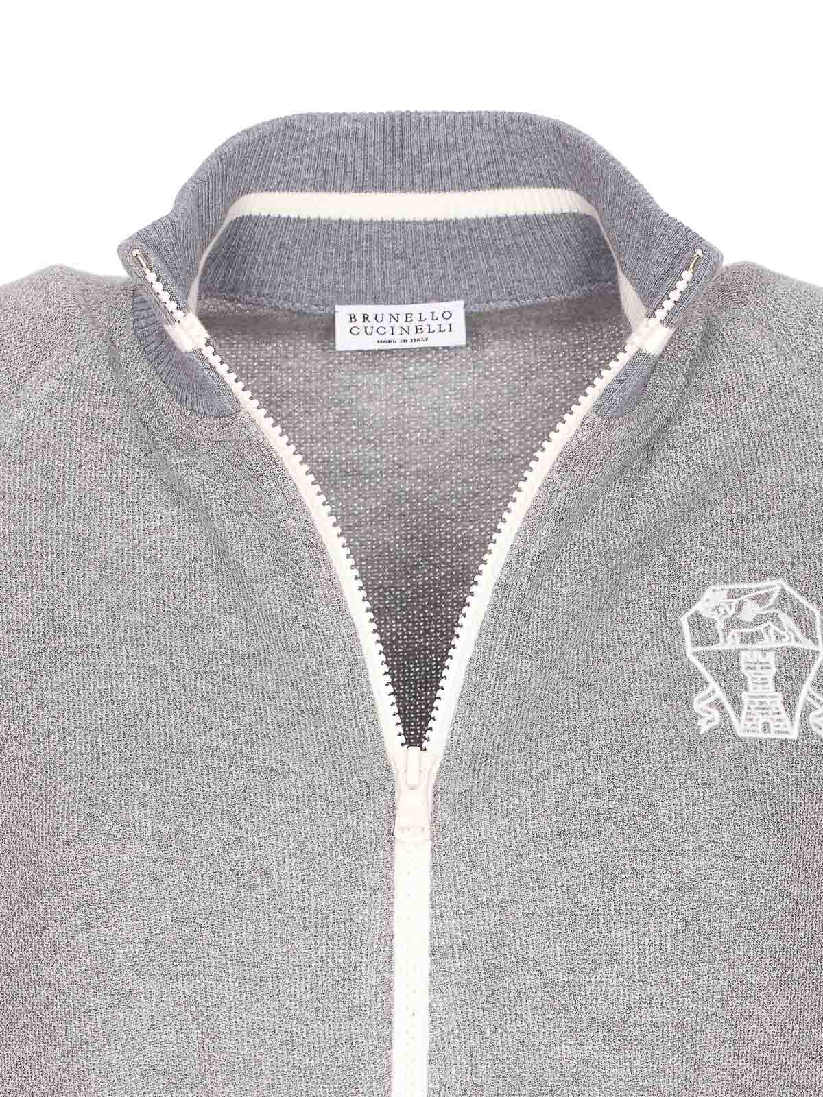 Brunello Cucinelli Logo Zipped Sweatshirt In Silver