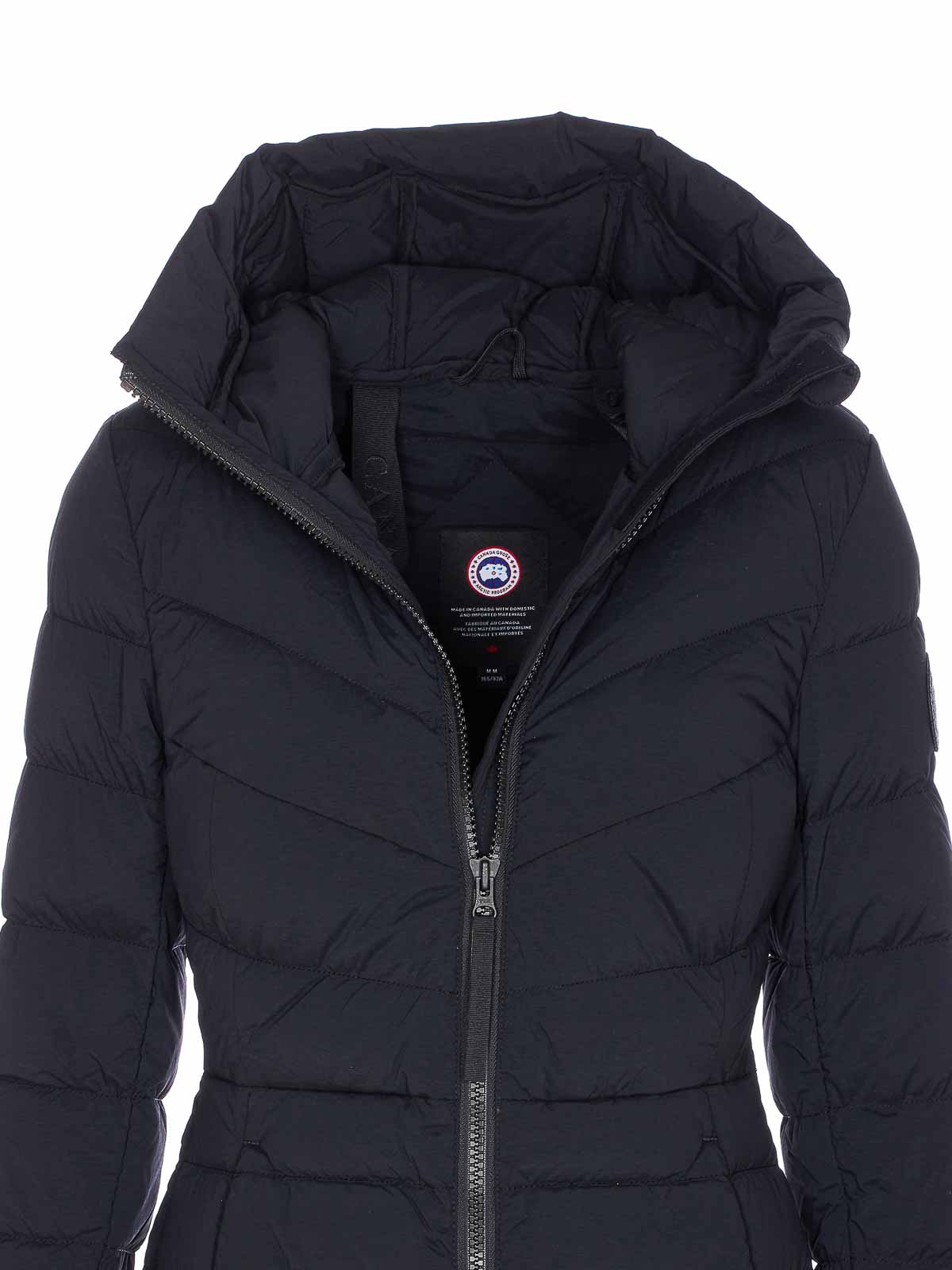 Canada Goose Black Clair Long Coat Frontal Zip Closure In Blue