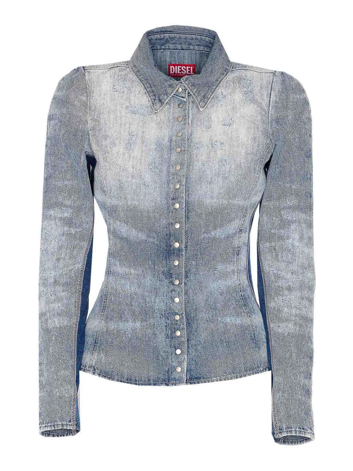 Diesel Denim De-maslu Denim Shirt Buttons Closure In Gray