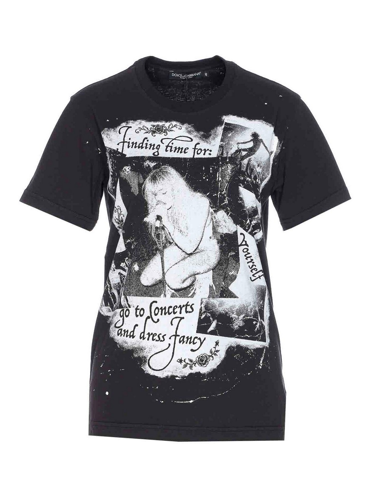 Dolce & Gabbana Graphic Print Cotton T-shirt With Ribbed Neck In Black
