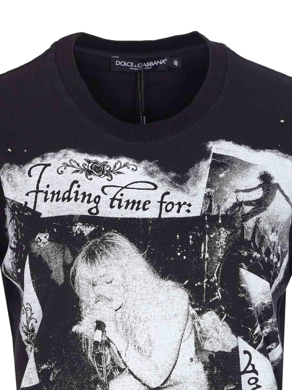 Dolce & Gabbana Graphic Print Cotton T-shirt With Ribbed Neck In Black
