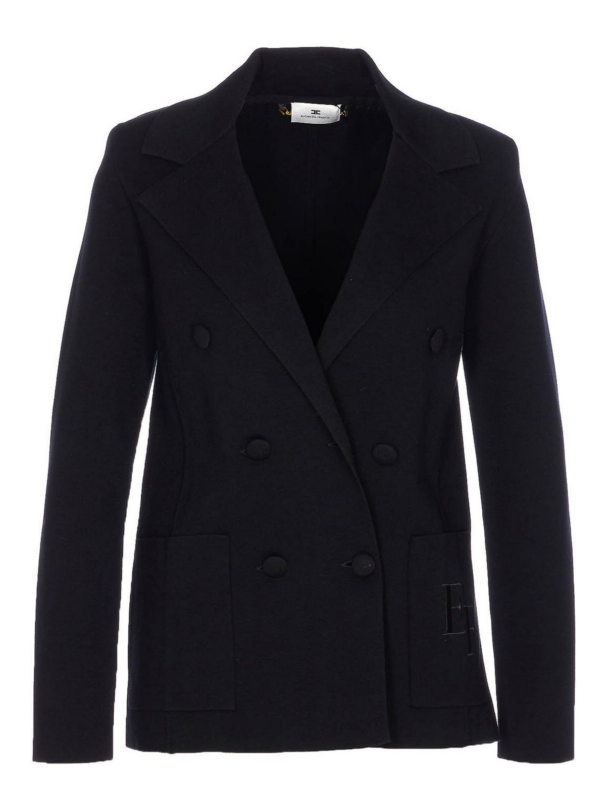 Elisabetta Franchi Double-breasted Knit Jacket With Embroidery Clothing In Black