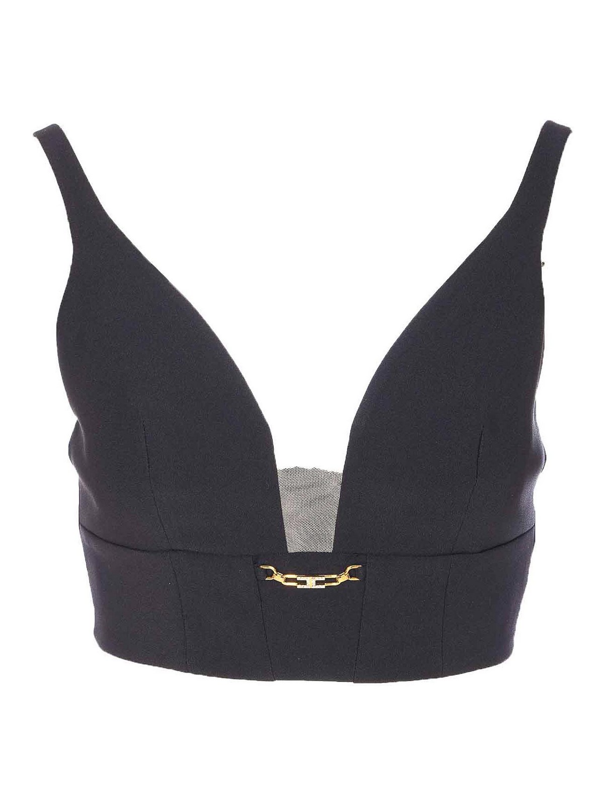 Elisabetta Franchi V-neckline Bra Model Gold Chain In Black