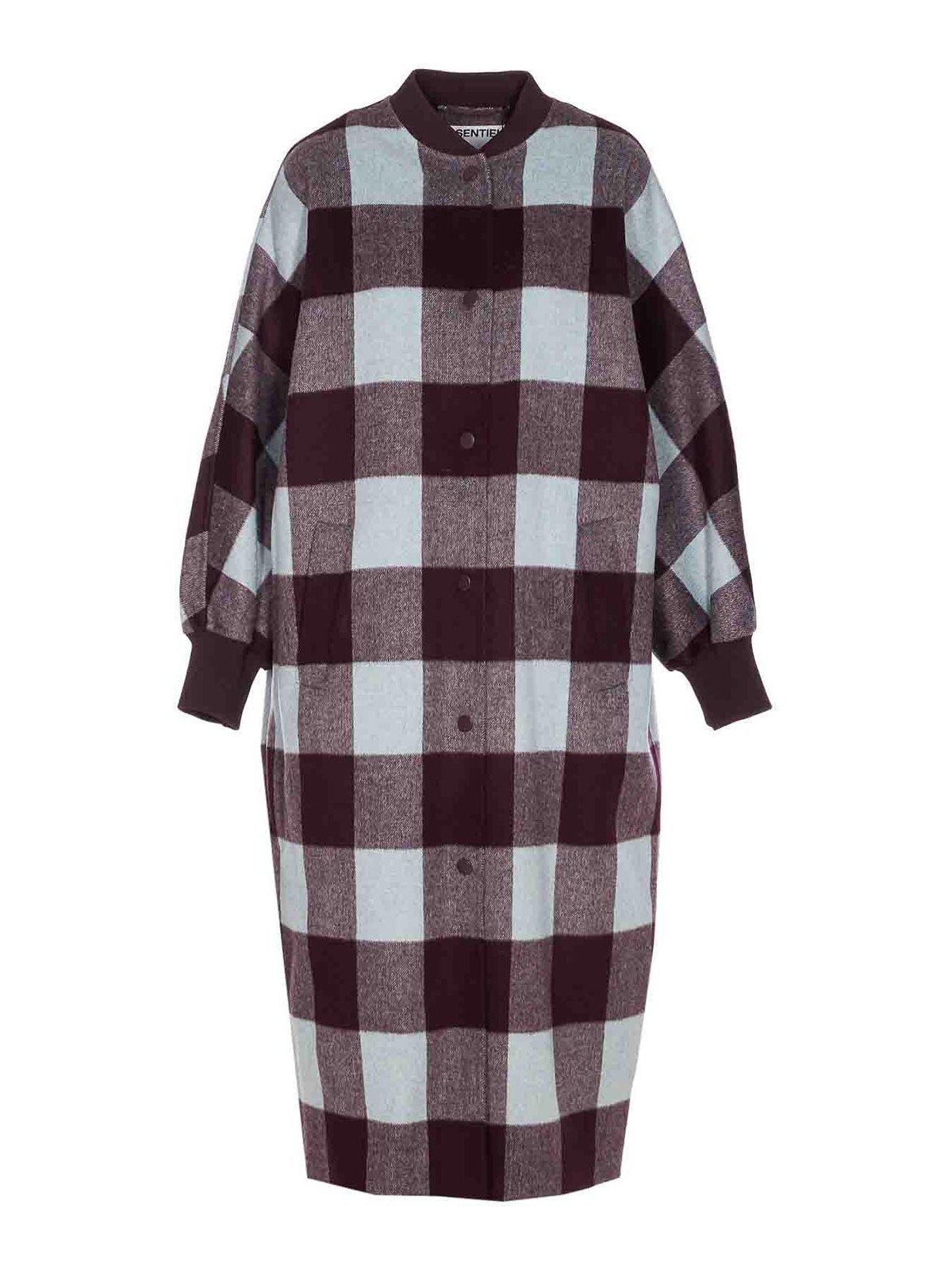 Essentiel Antwerp Multicolor Ifit Double Breasted Coat In Burgundy