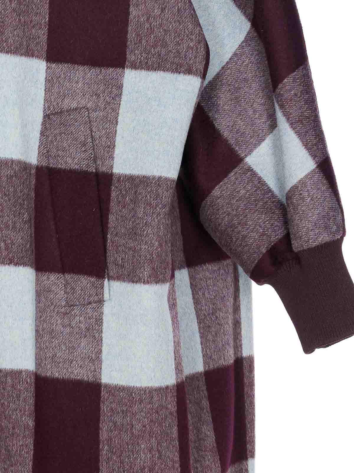 Essentiel Antwerp Multicolor Ifit Double Breasted Coat In Burgundy
