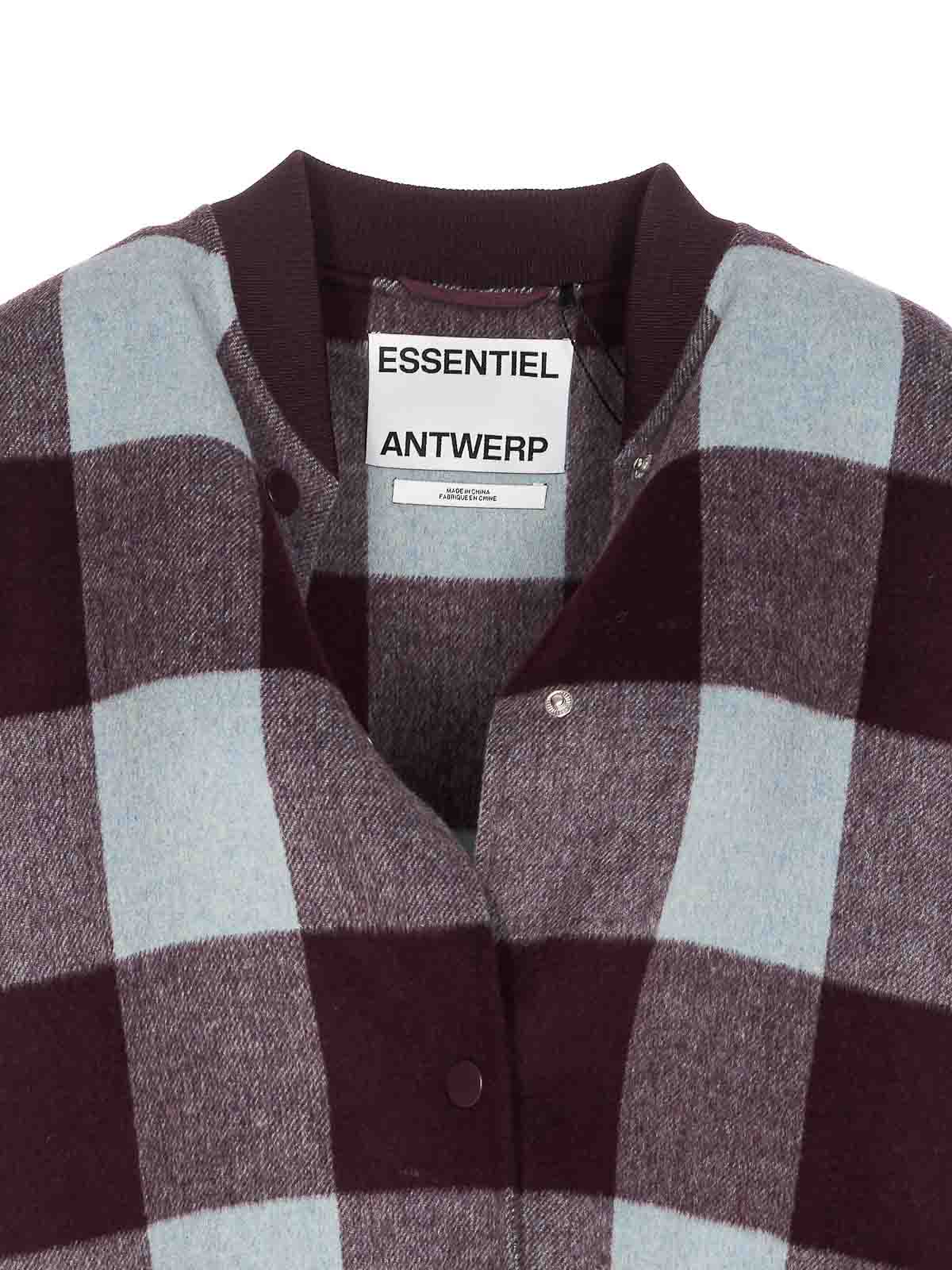 Essentiel Antwerp Multicolor Ifit Double Breasted Coat In Burgundy