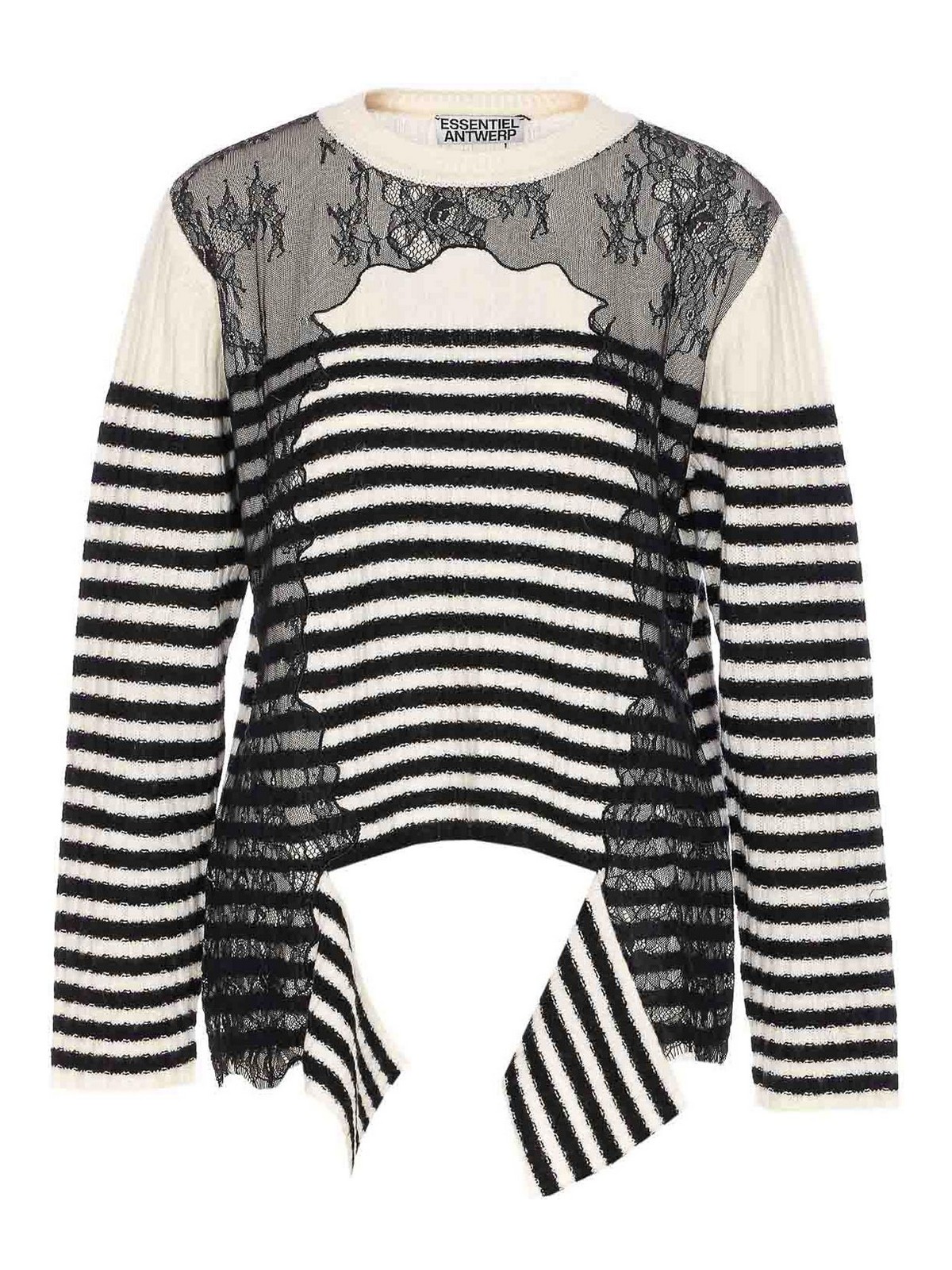 Essentiel Antwerp Lace-insert Striped Sweater In Black
