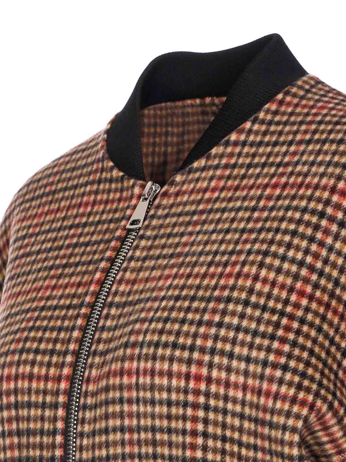 Essentiel Antwerp Multicolor Check Jacket Frontal Zip Closure In Brown