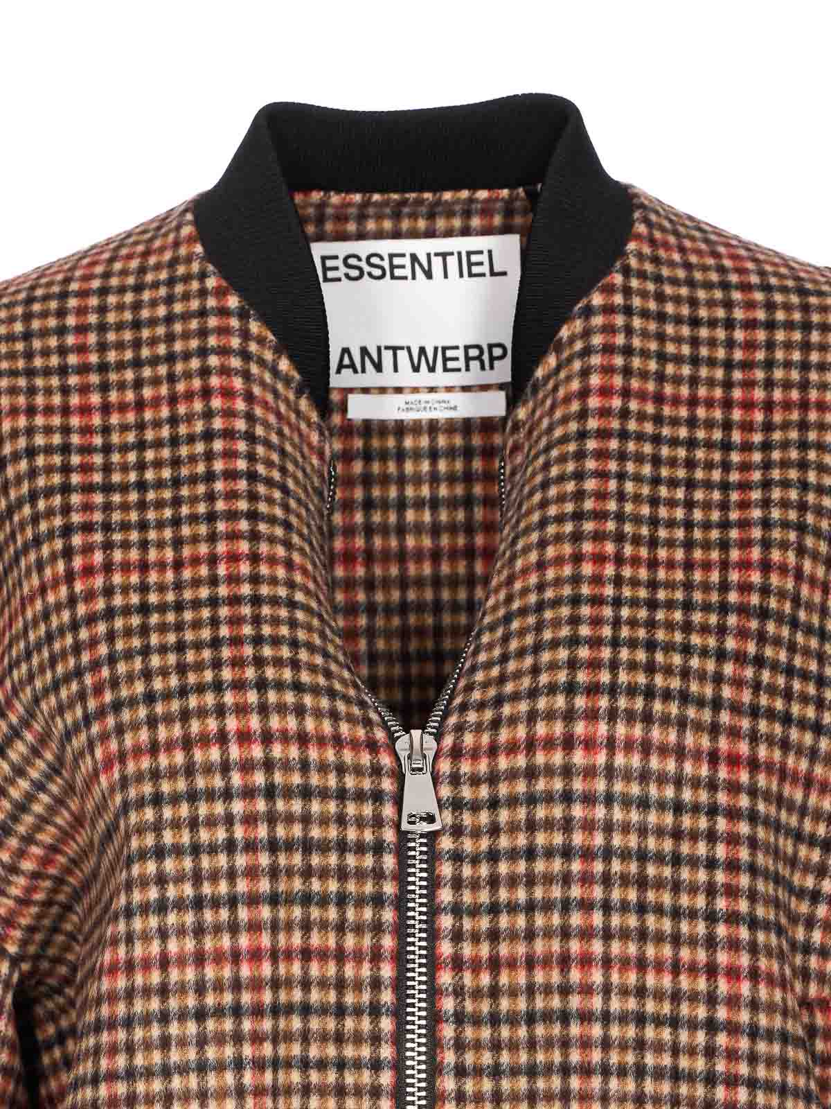 Essentiel Antwerp Multicolor Check Jacket Frontal Zip Closure In Brown