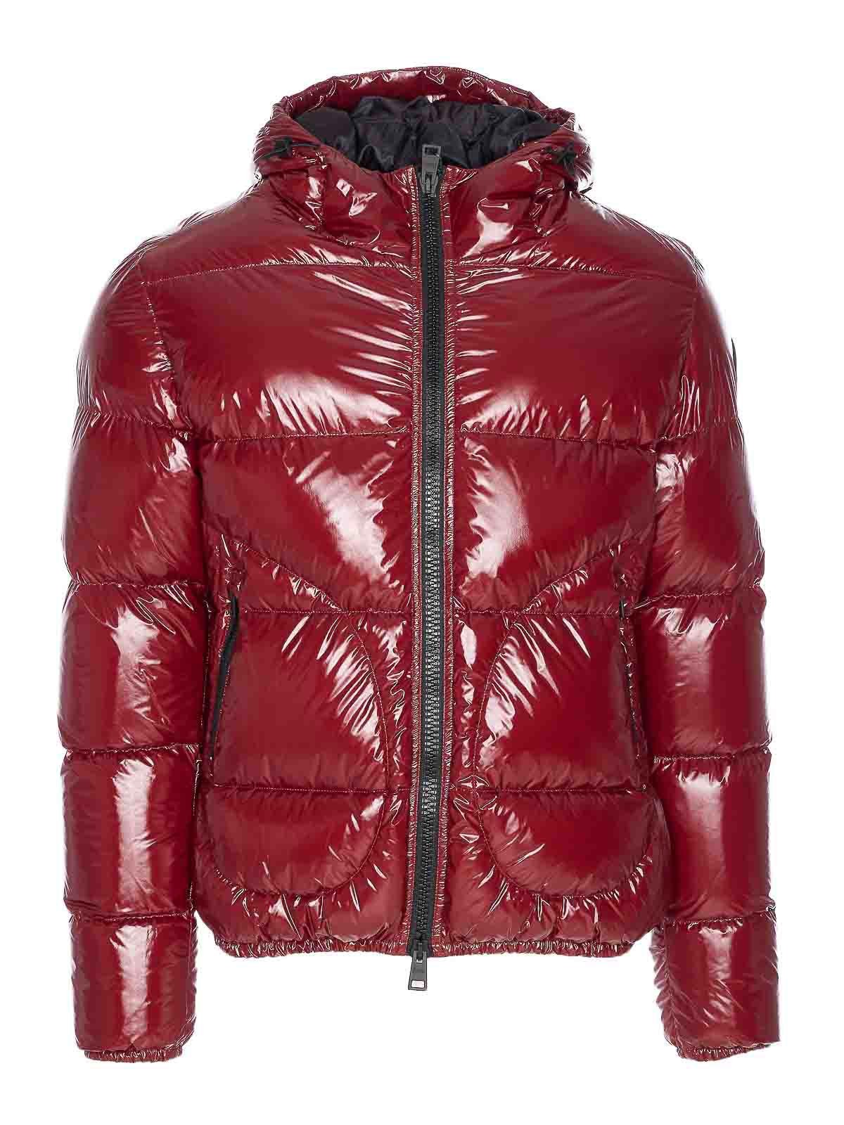 Herno Red Bomber Gloss Frontal Zip Closure In Red