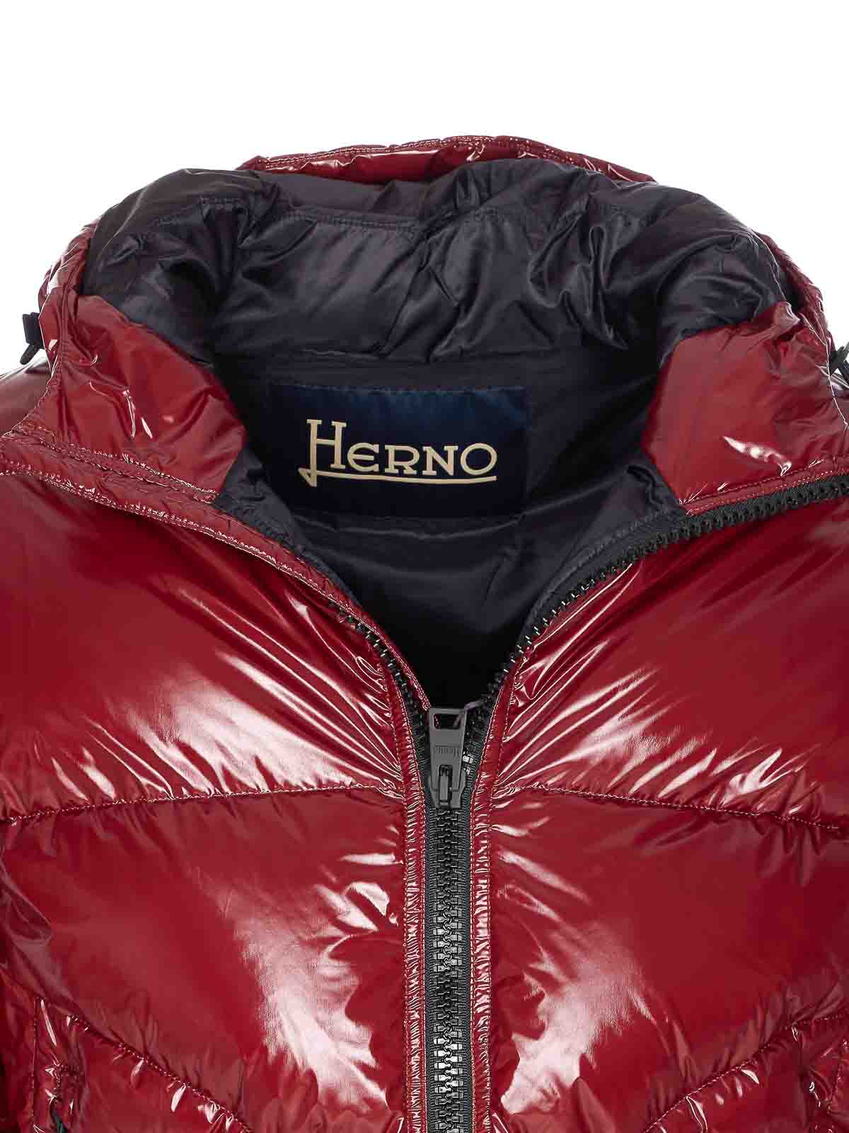 Herno Red Bomber Gloss Frontal Zip Closure In Red