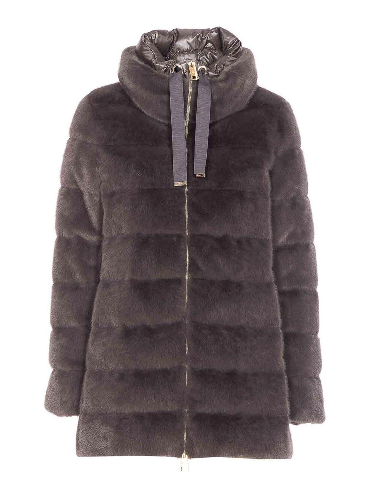 Herno A-shape Faux Fur Down Jacket In Gray