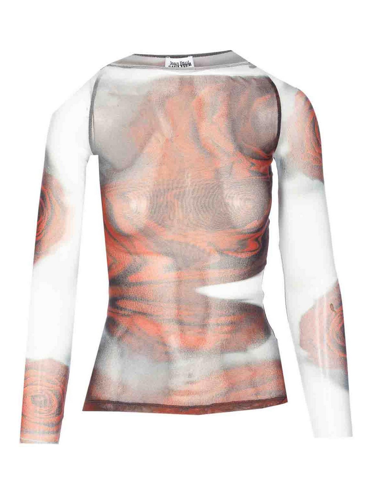 Jean Paul Gaultier Women Blurry Roses Medaillon Print Mesh Boat Neck Top In Orange