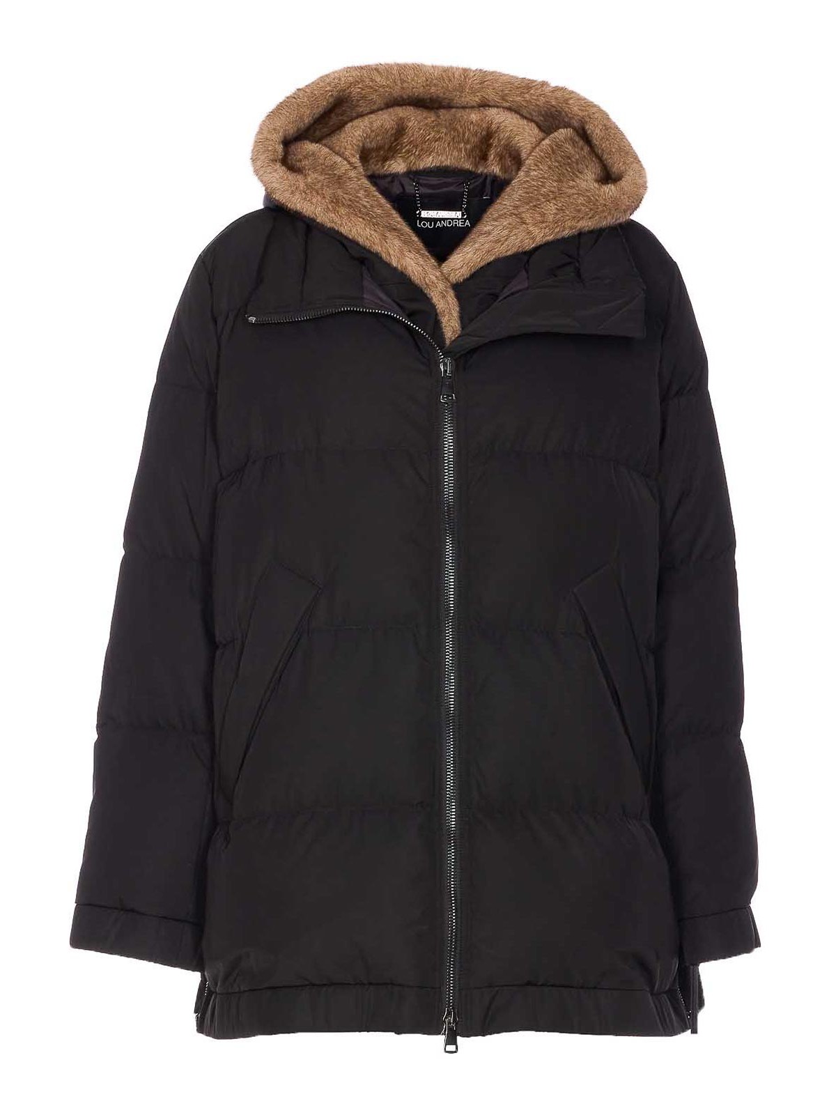 Lou Andrea Black Down Jacket Frontal Zip Closure In Black