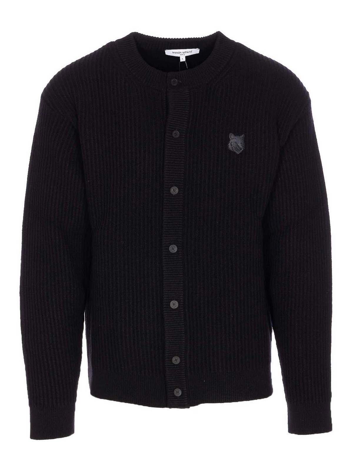 Maison Kitsuné Fox Head Wool Ribbed Cardigan Clothing In Black