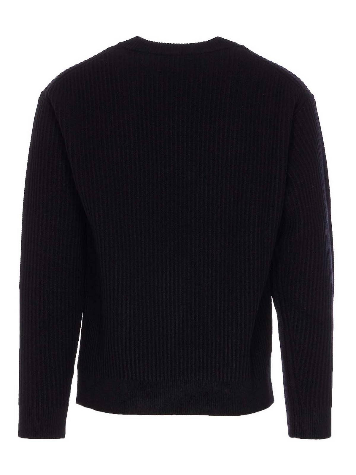Maison Kitsuné Ribbed Knit Sweater With Cropped Fit And Embroidered Emblem In Black