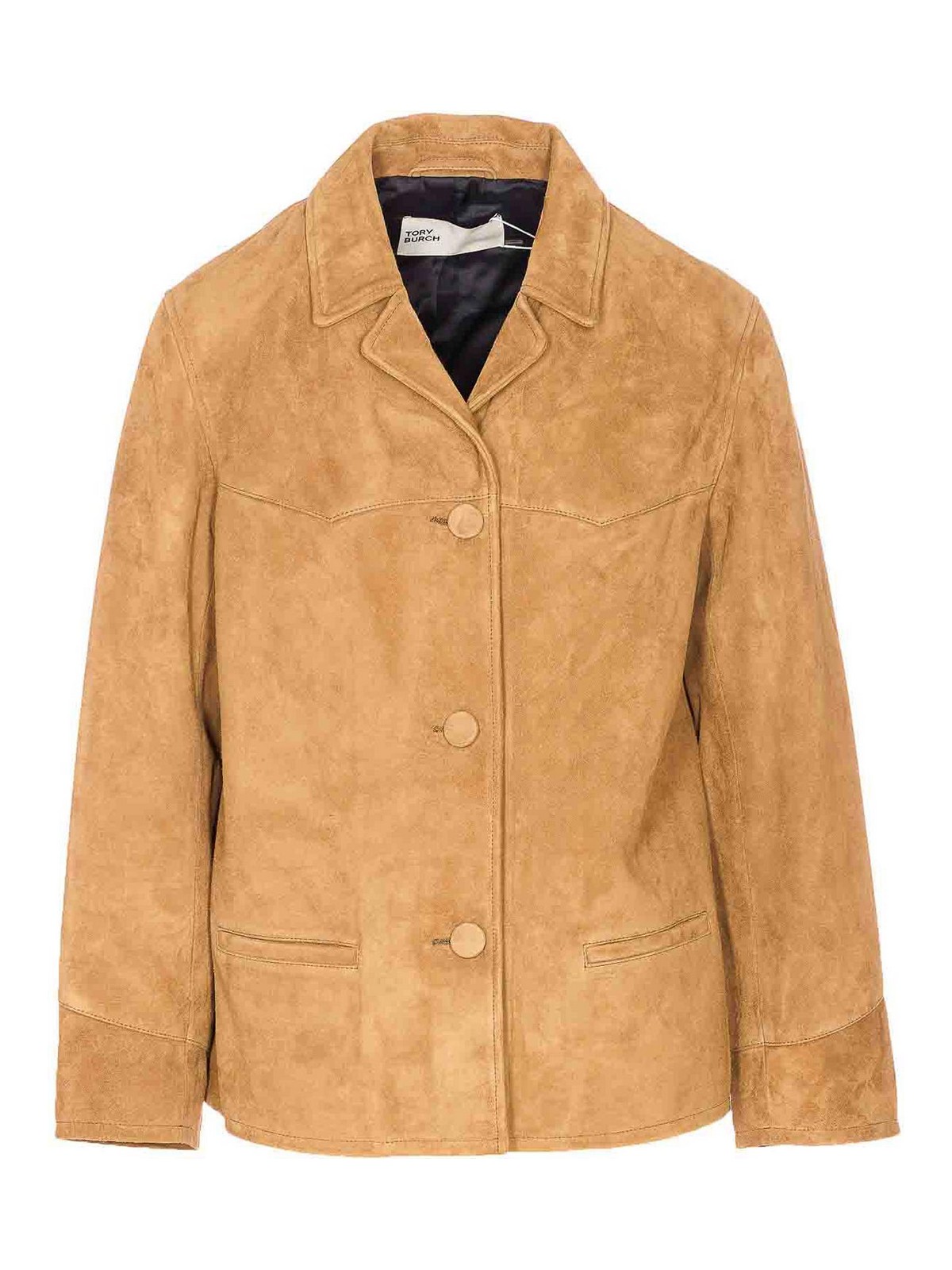 Tory Burch Beige Suede Jacket Fronta Buttons Closure In Multi