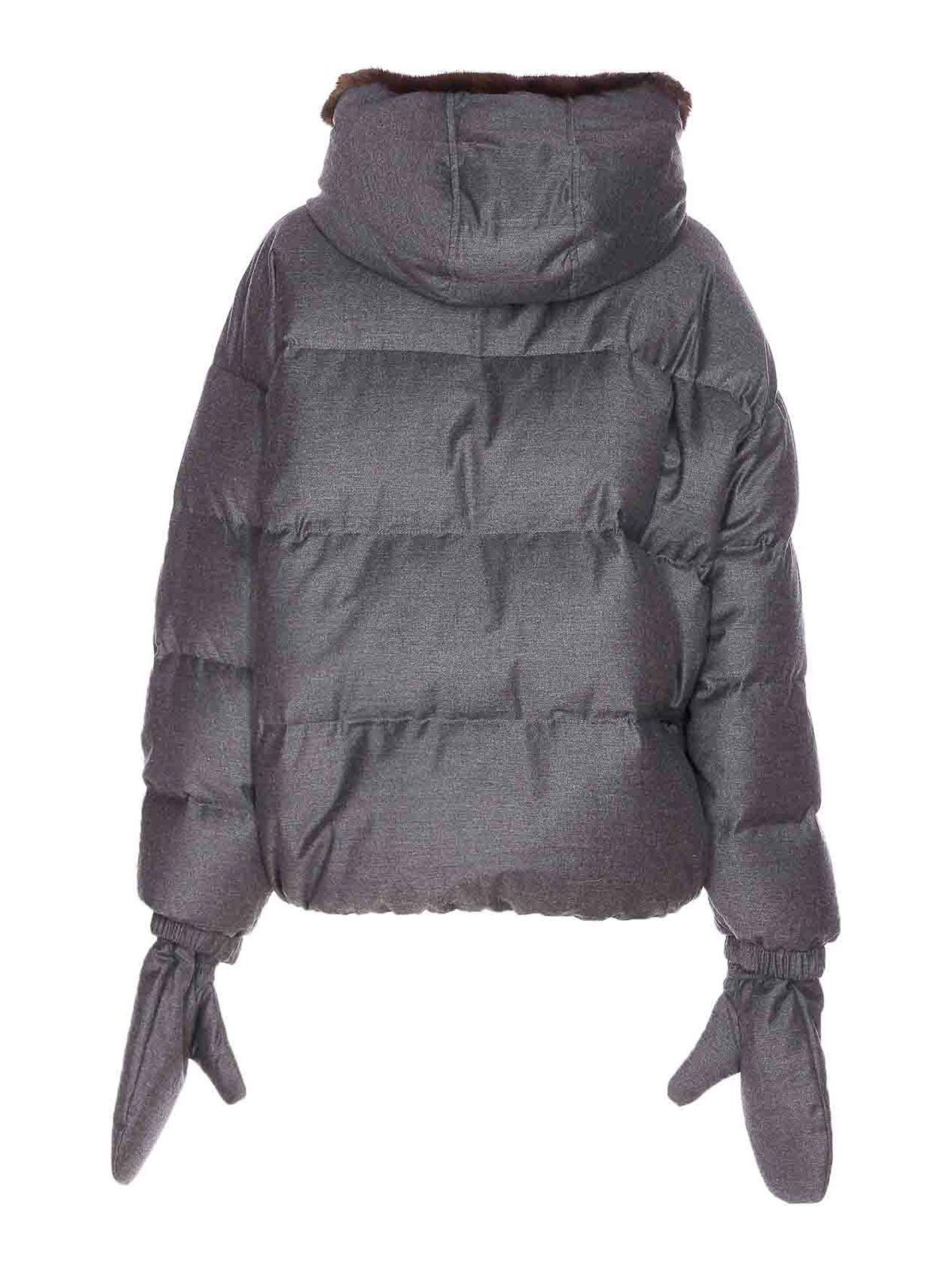 Yves Salomon Wool Short Down Jacket With Fur Hood Clothing In Gray