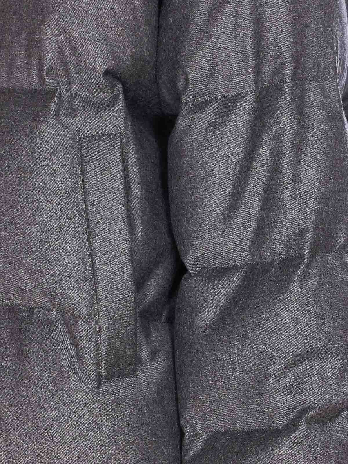 Yves Salomon Wool Short Down Jacket With Fur Hood Clothing In Gray