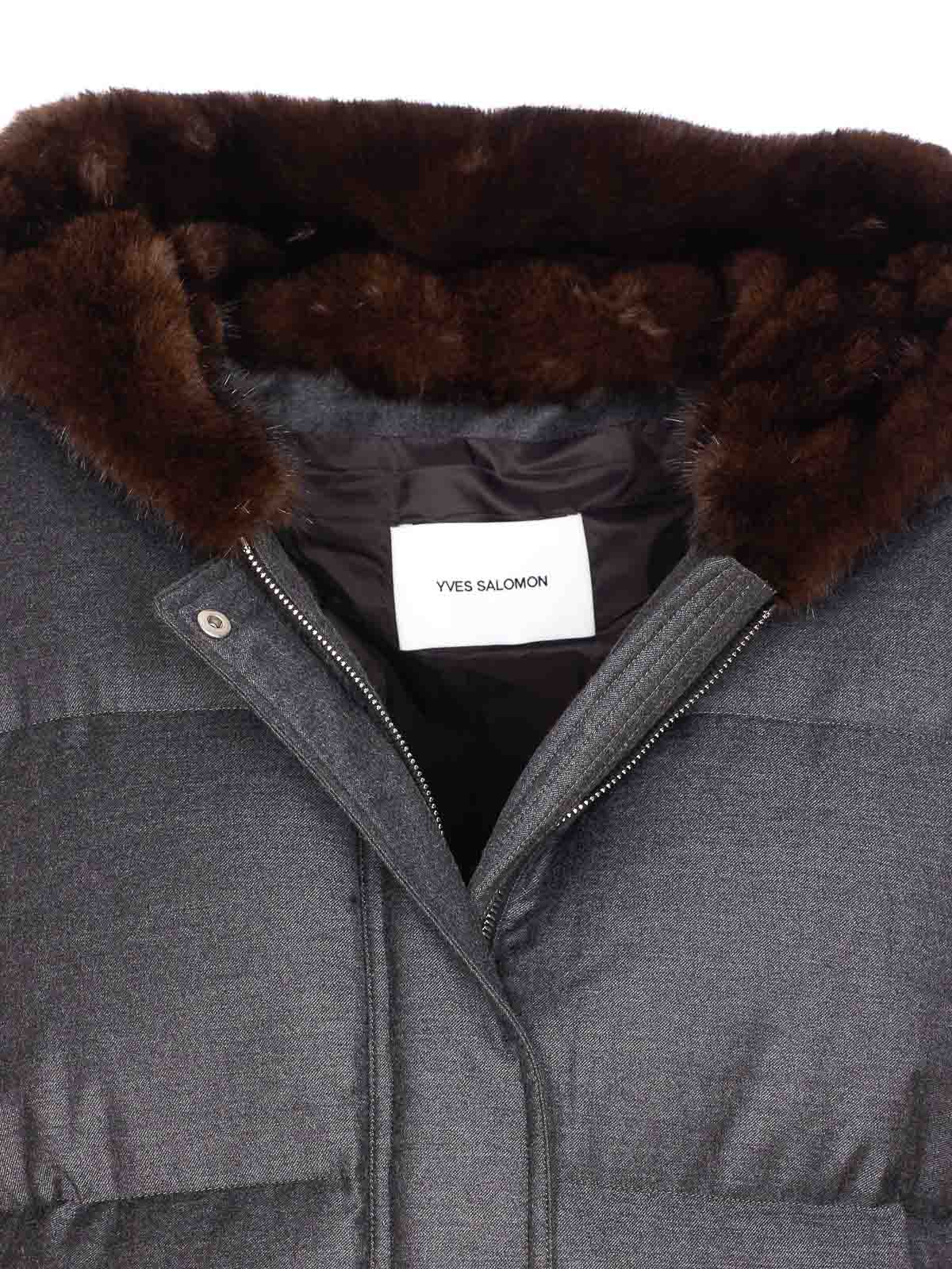 Yves Salomon Wool Short Down Jacket With Fur Hood Clothing In Gray