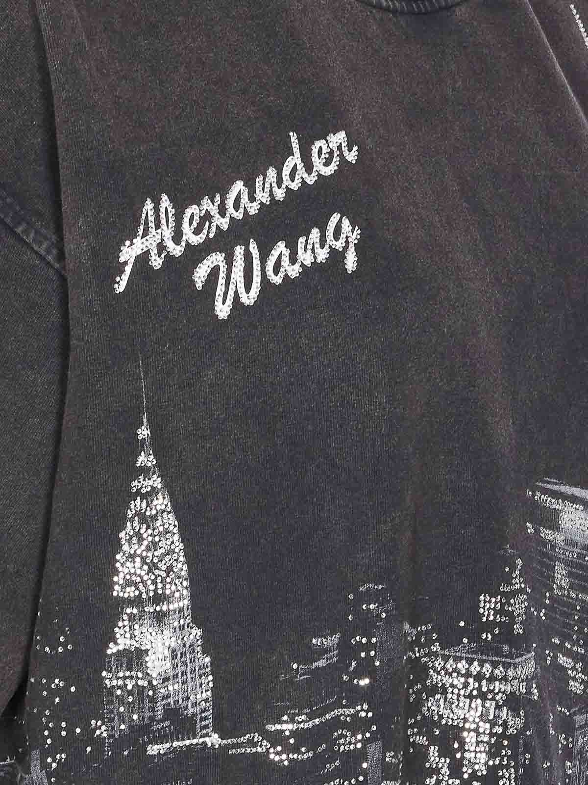 Alexander Wang Women T-shirt With Thermo-applied Rhinestones And Ny Skyline In Black
