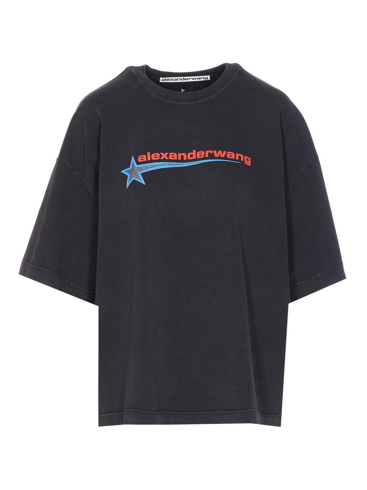 Alexander Wang Omens Washed Black Shrunken Round-neck Cotton-jersey T-shirt In Black