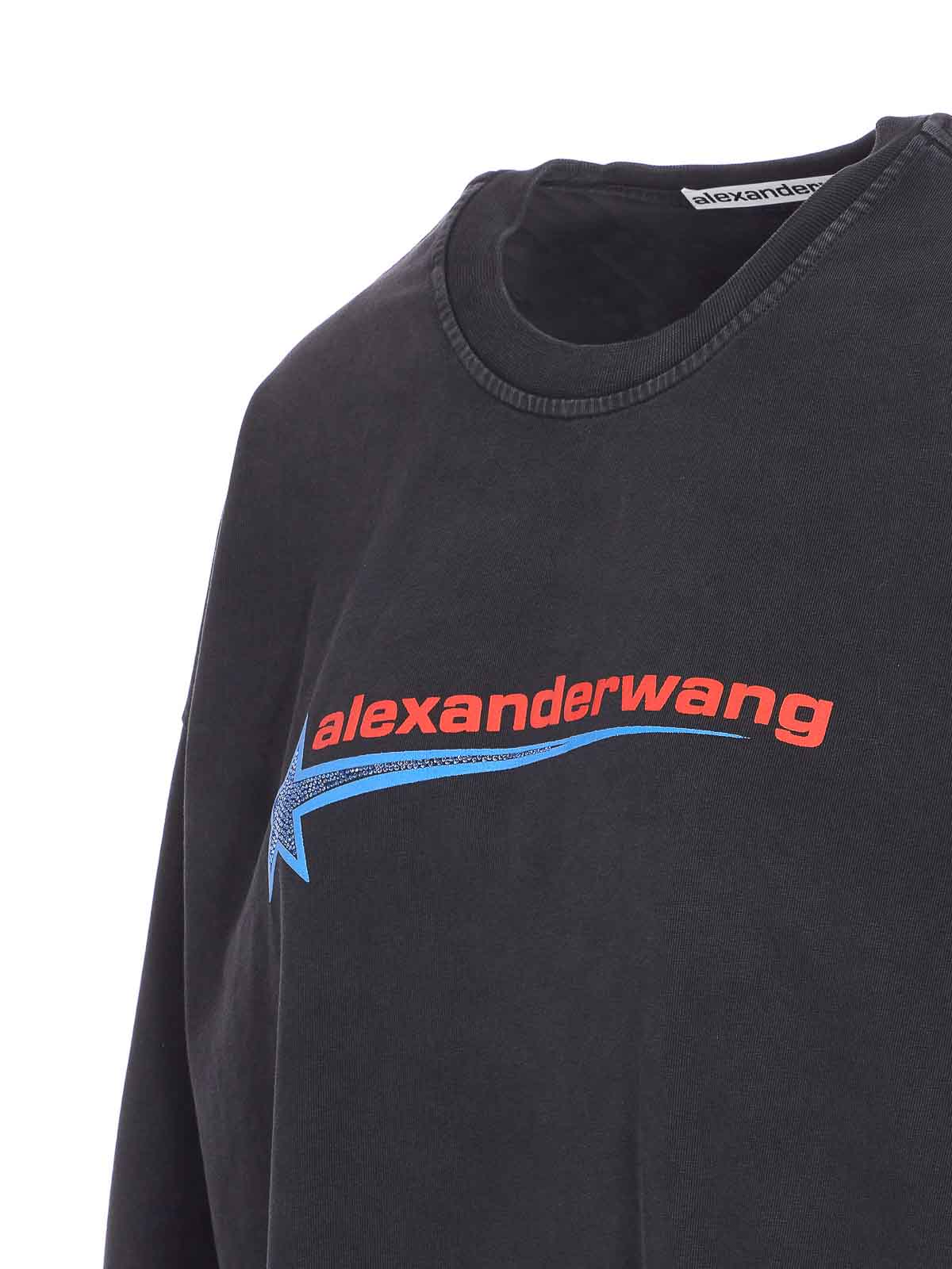 Alexander Wang Omens Washed Black Shrunken Round-neck Cotton-jersey T-shirt In Black