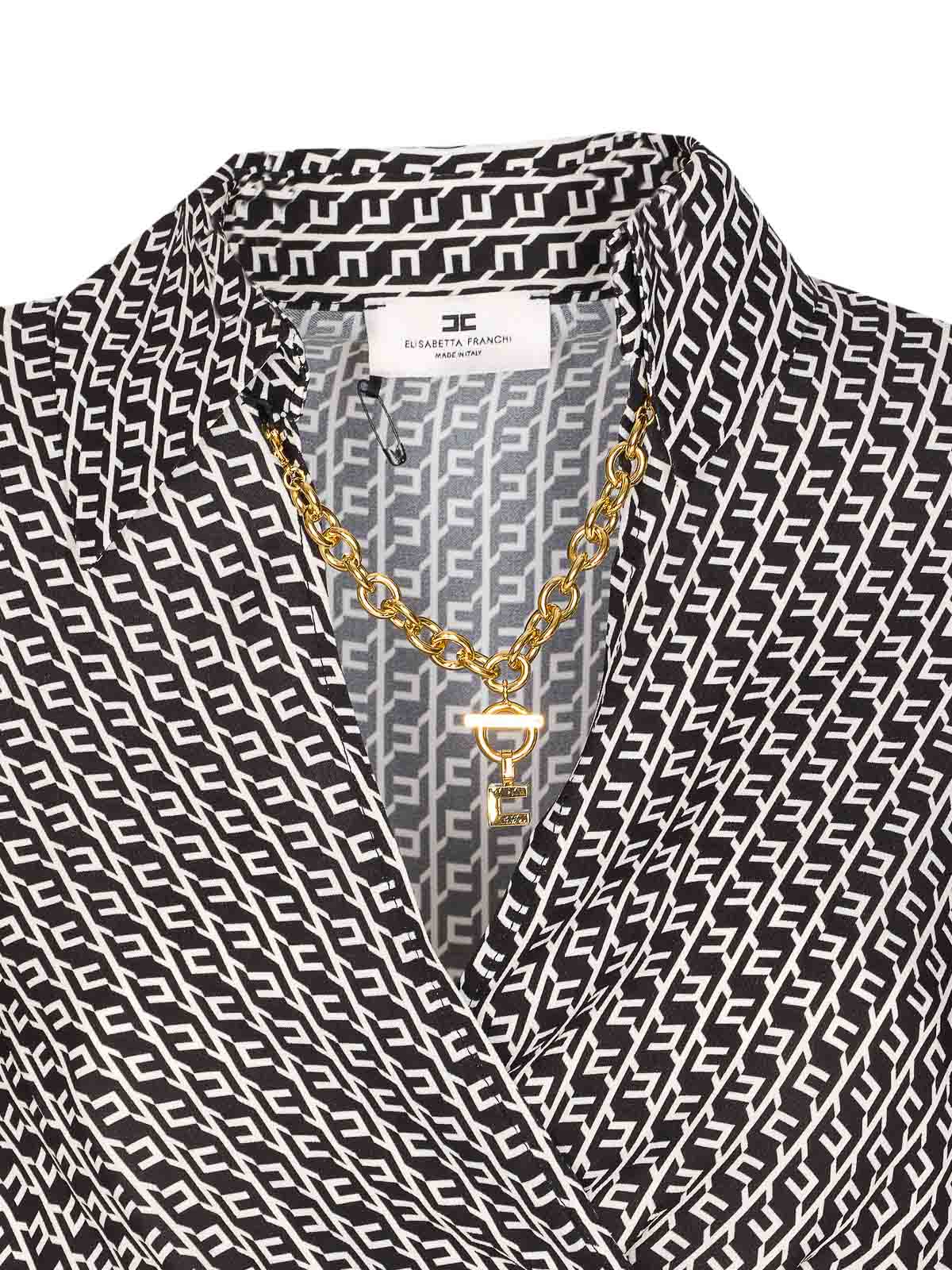 Elisabetta Franchi Cropped Wrap Front Shirt With Neckline Detail In Multi