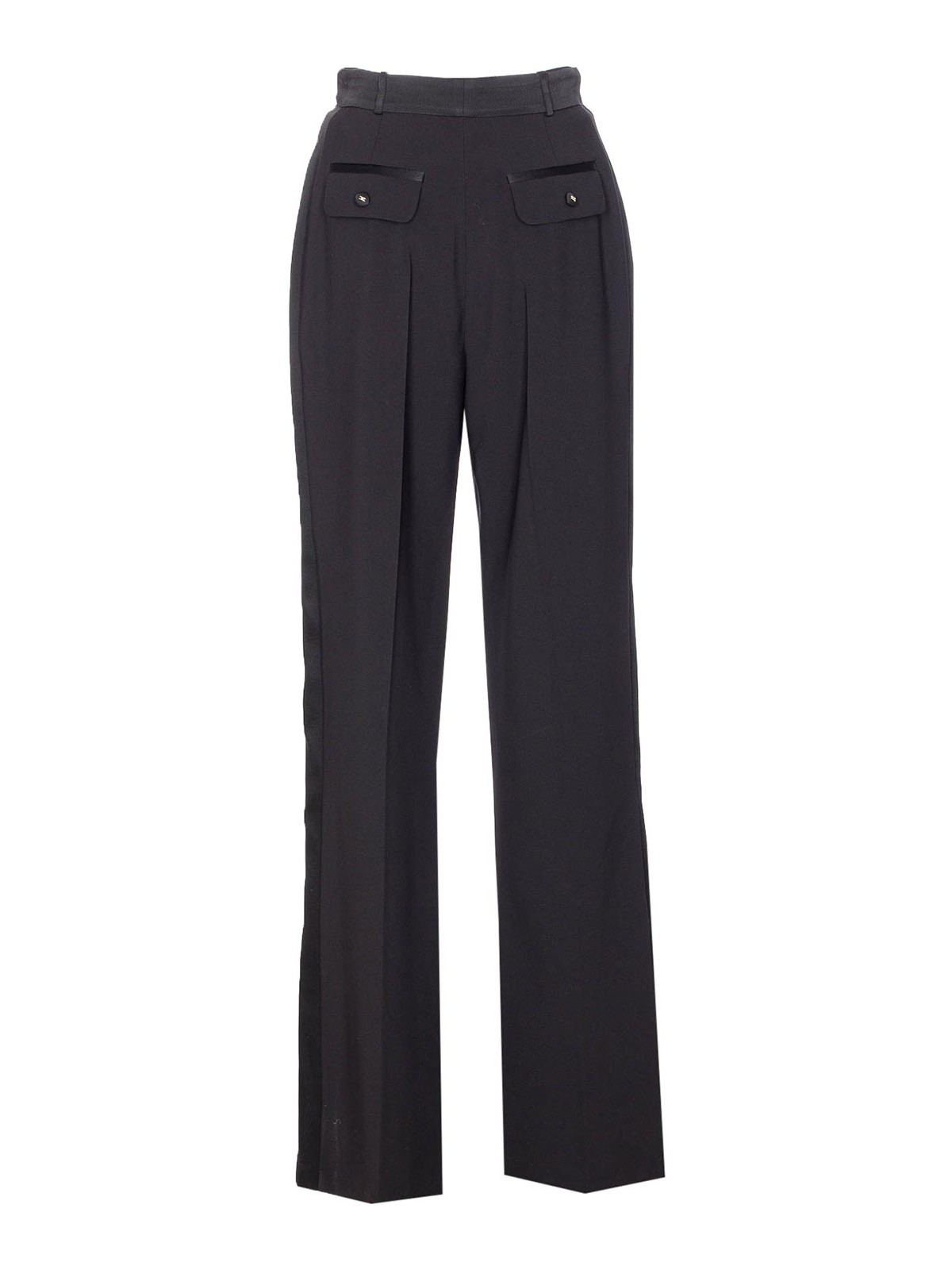 Elisabetta Franchi High-waisted Black Crepe Pants With Flap Pockets In Black