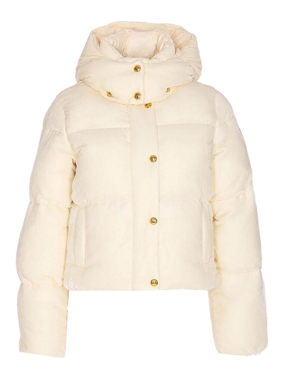 Elisabetta Franchi White Velvet Down Jacket In Neutral