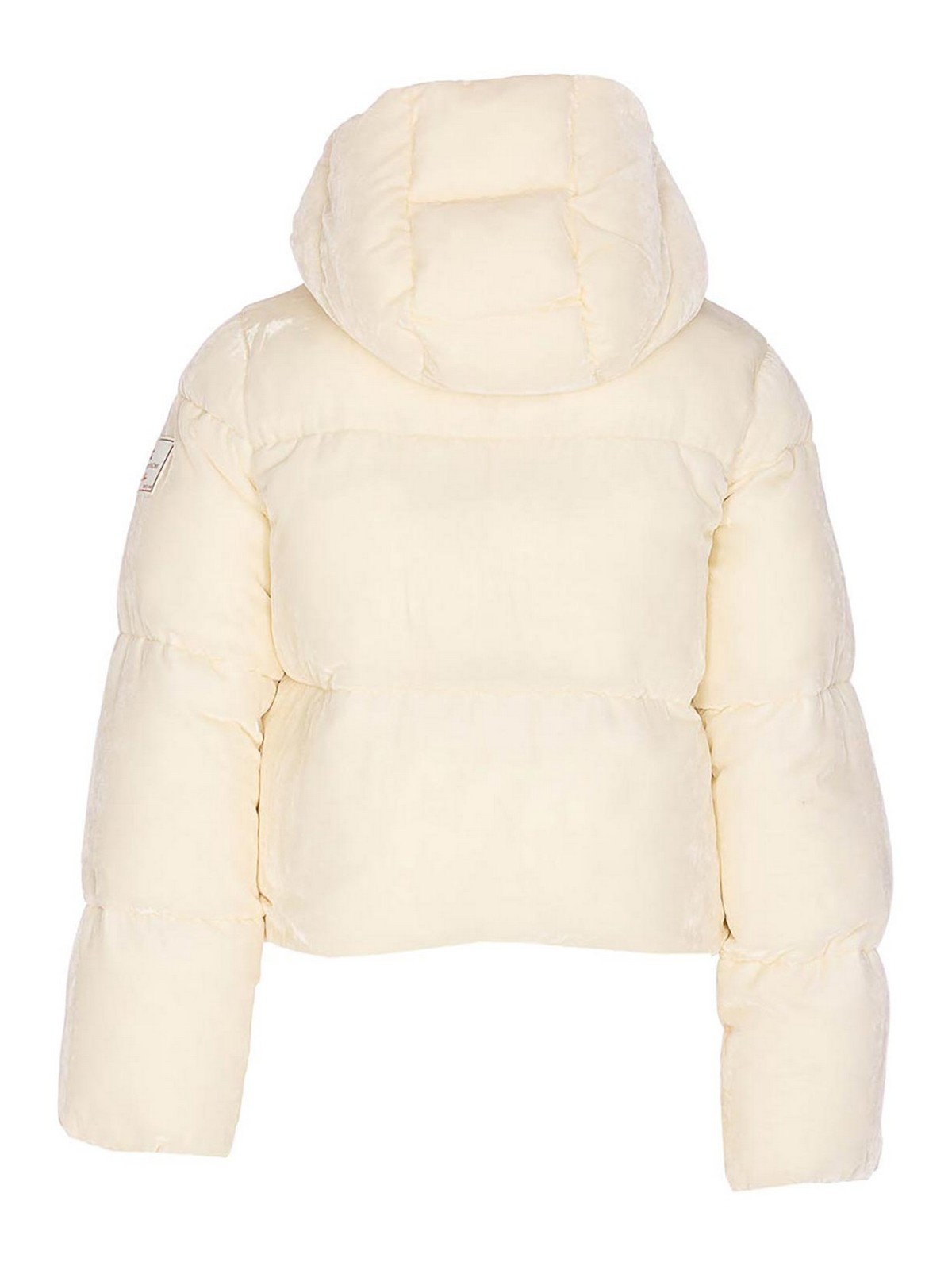 Elisabetta Franchi White Velvet Down Jacket In Neutral