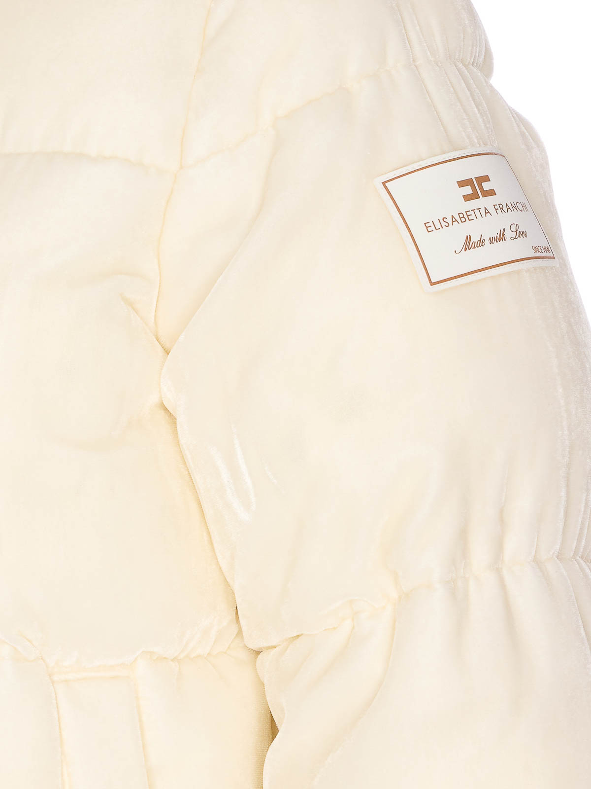 Elisabetta Franchi White Velvet Down Jacket In Neutral
