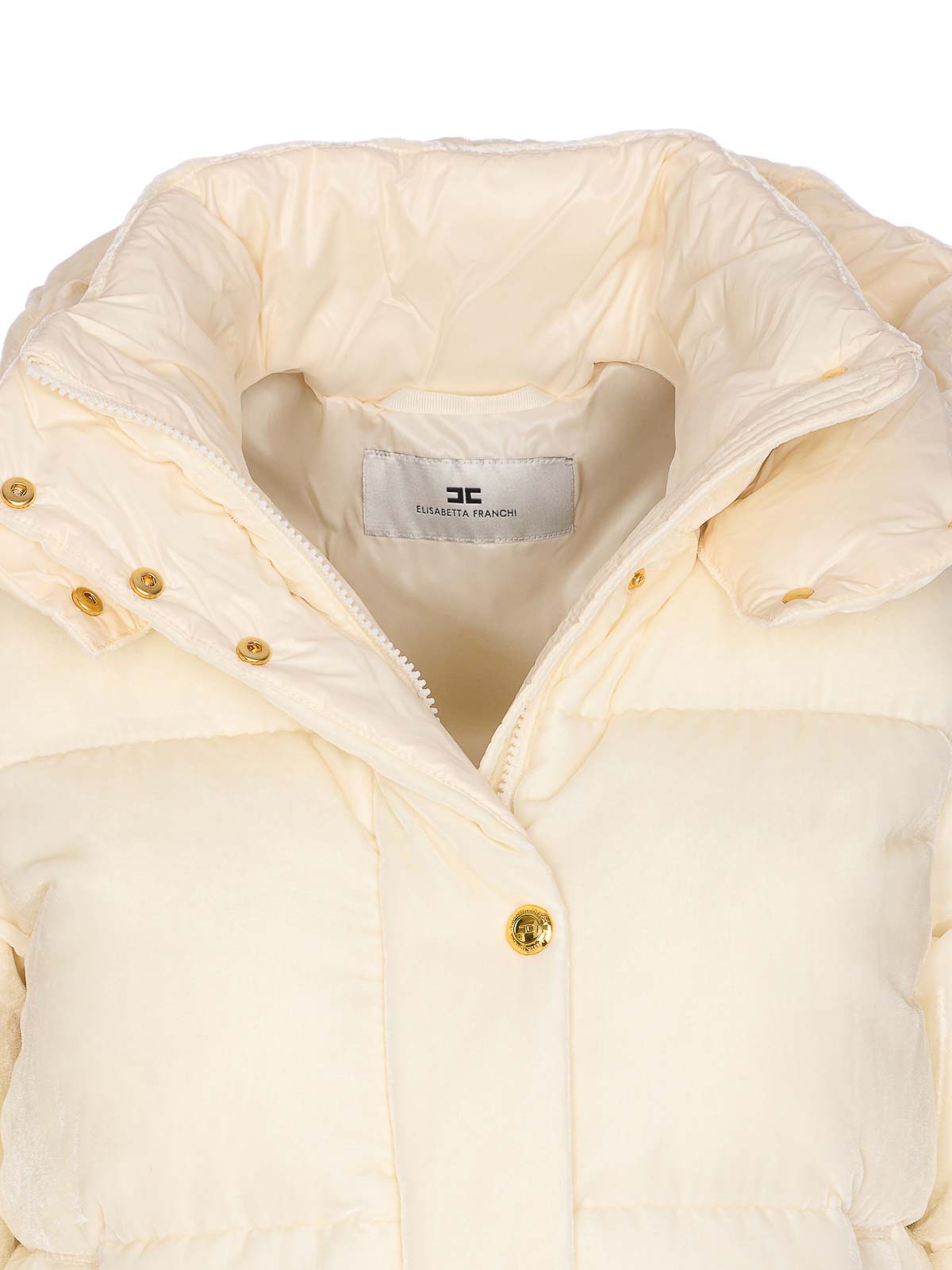 Elisabetta Franchi White Velvet Down Jacket In Neutral