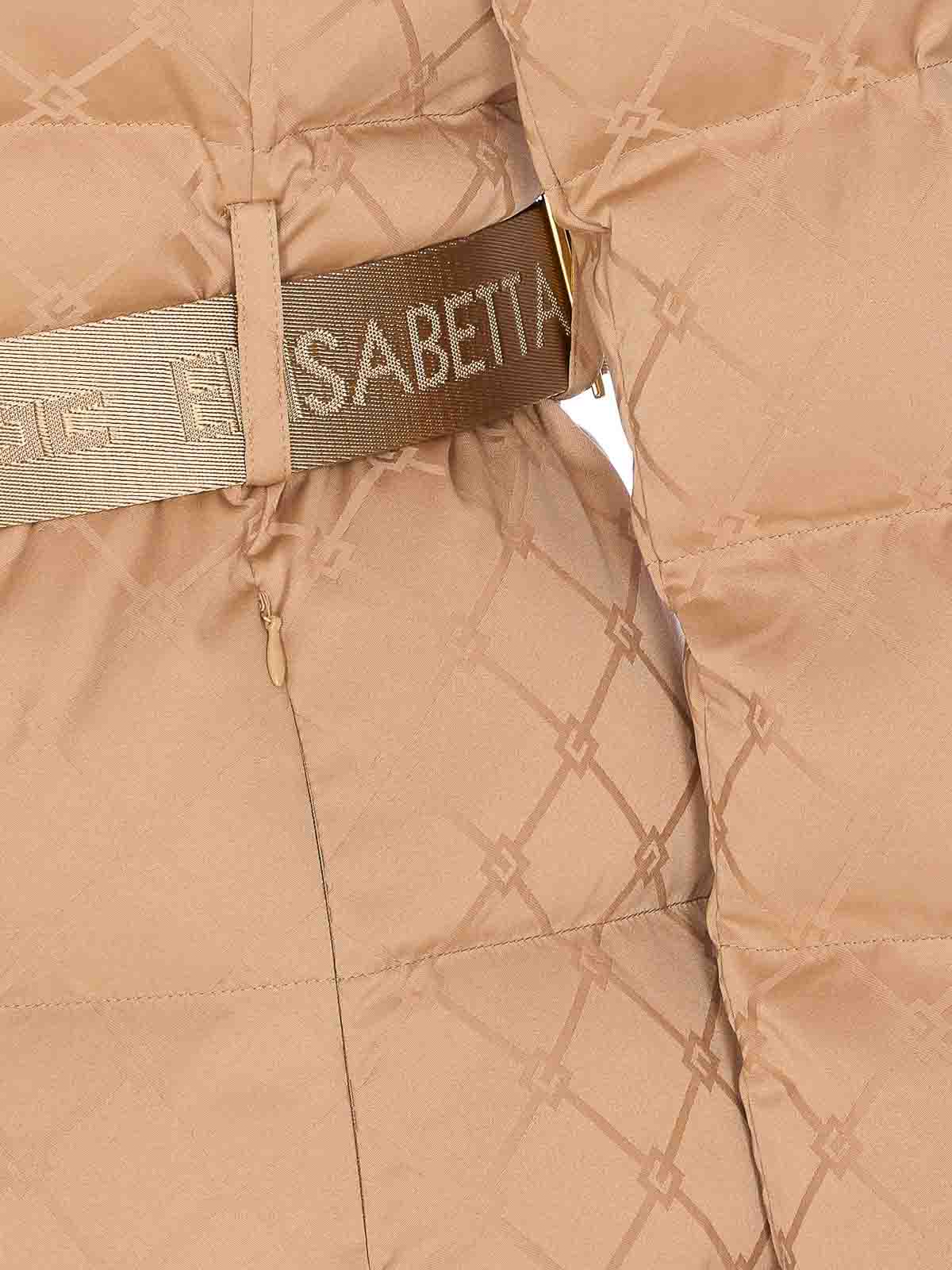 Elisabetta Franchi Piumino In Tessuto Vela Jacquard Con Cintura Honey In Nude