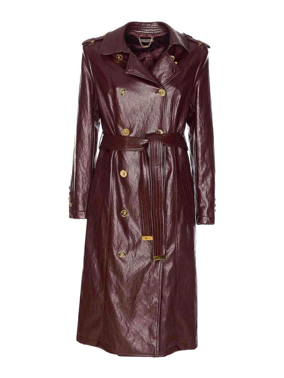Elisabetta Franchi Double-breasted Coat With Epaulettes And Pockets In Burgundy