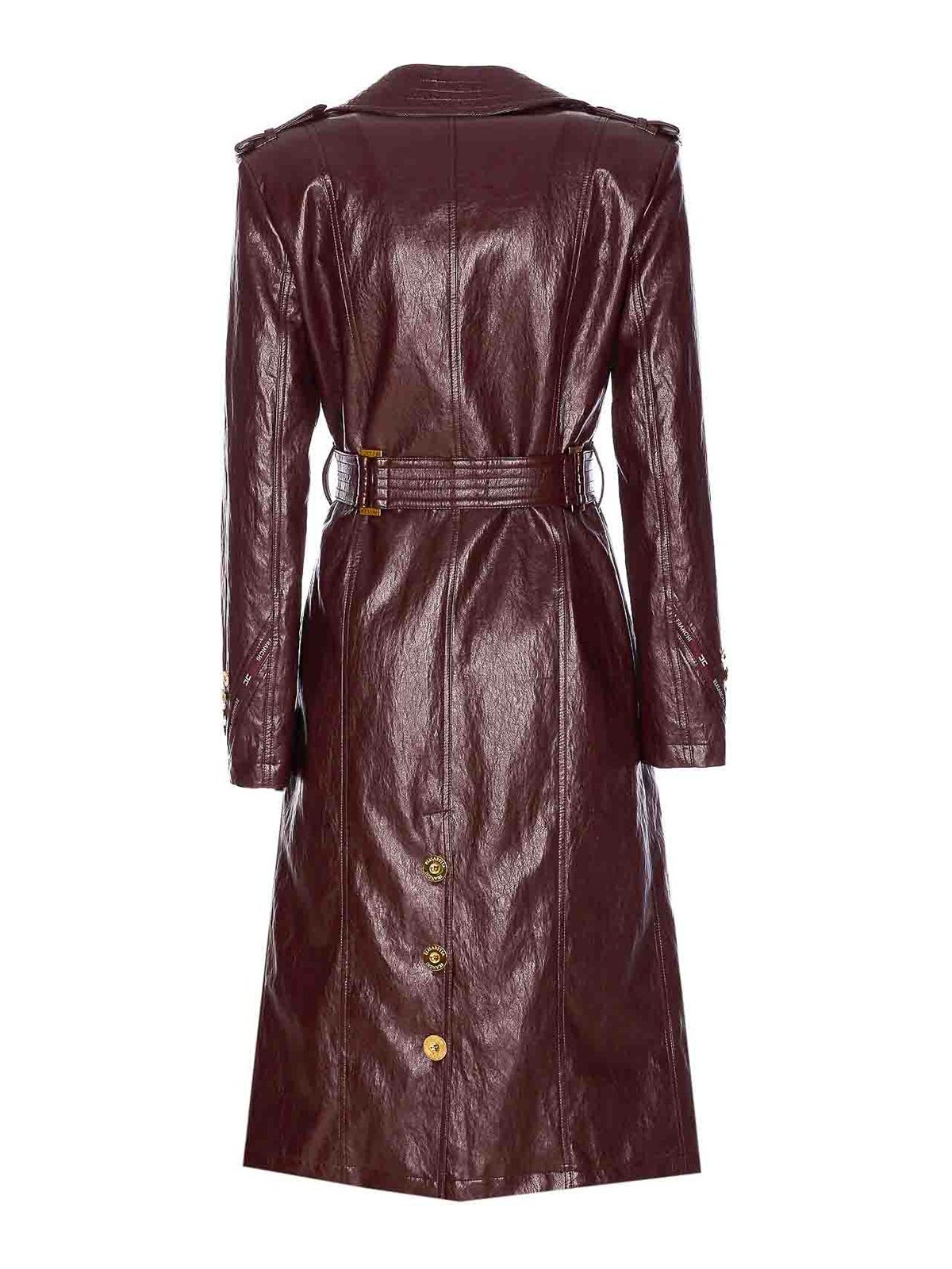 Elisabetta Franchi Double-breasted Coat With Epaulettes And Pockets In Burgundy