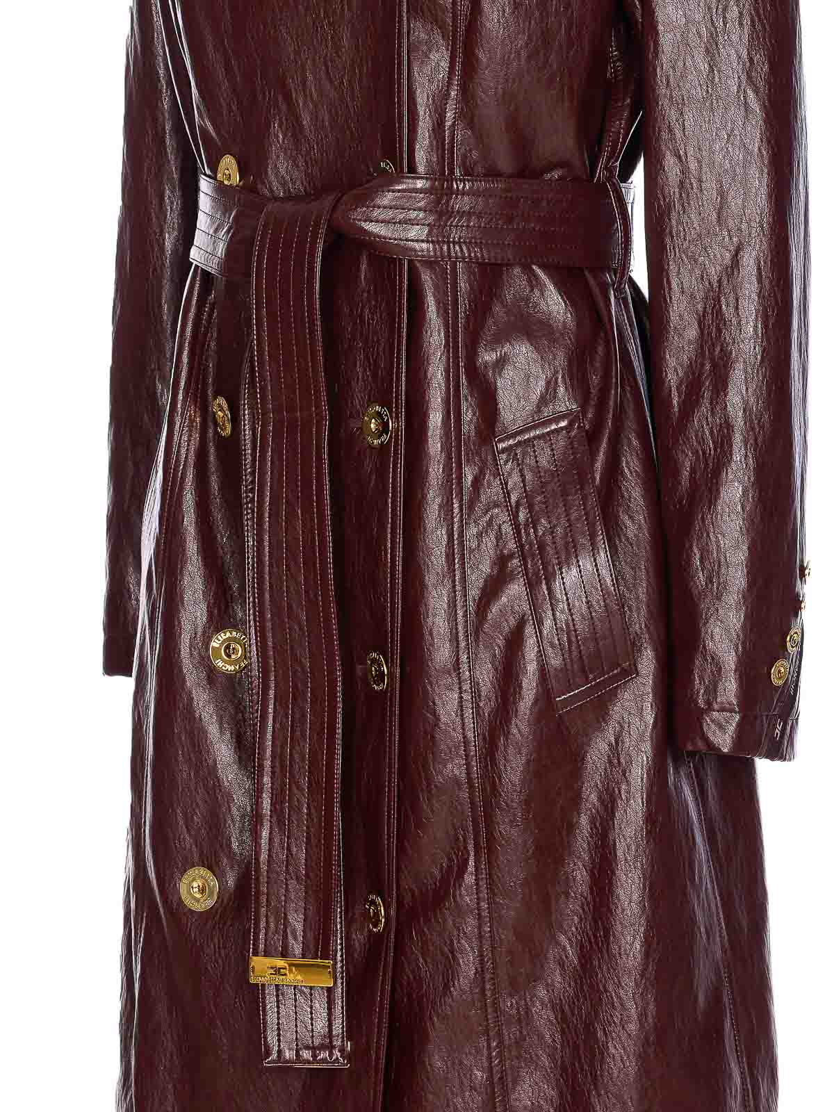 Elisabetta Franchi Double-breasted Coat With Epaulettes And Pockets In Burgundy