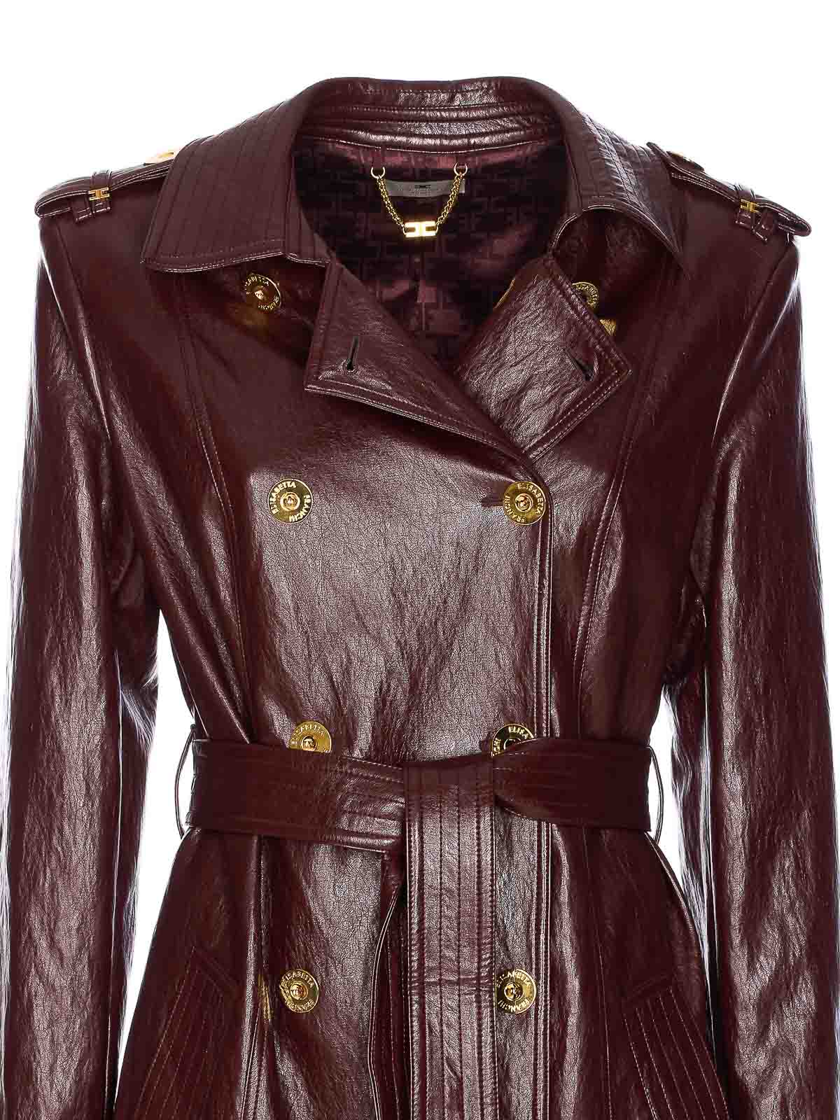 Elisabetta Franchi Double-breasted Coat With Epaulettes And Pockets In Burgundy