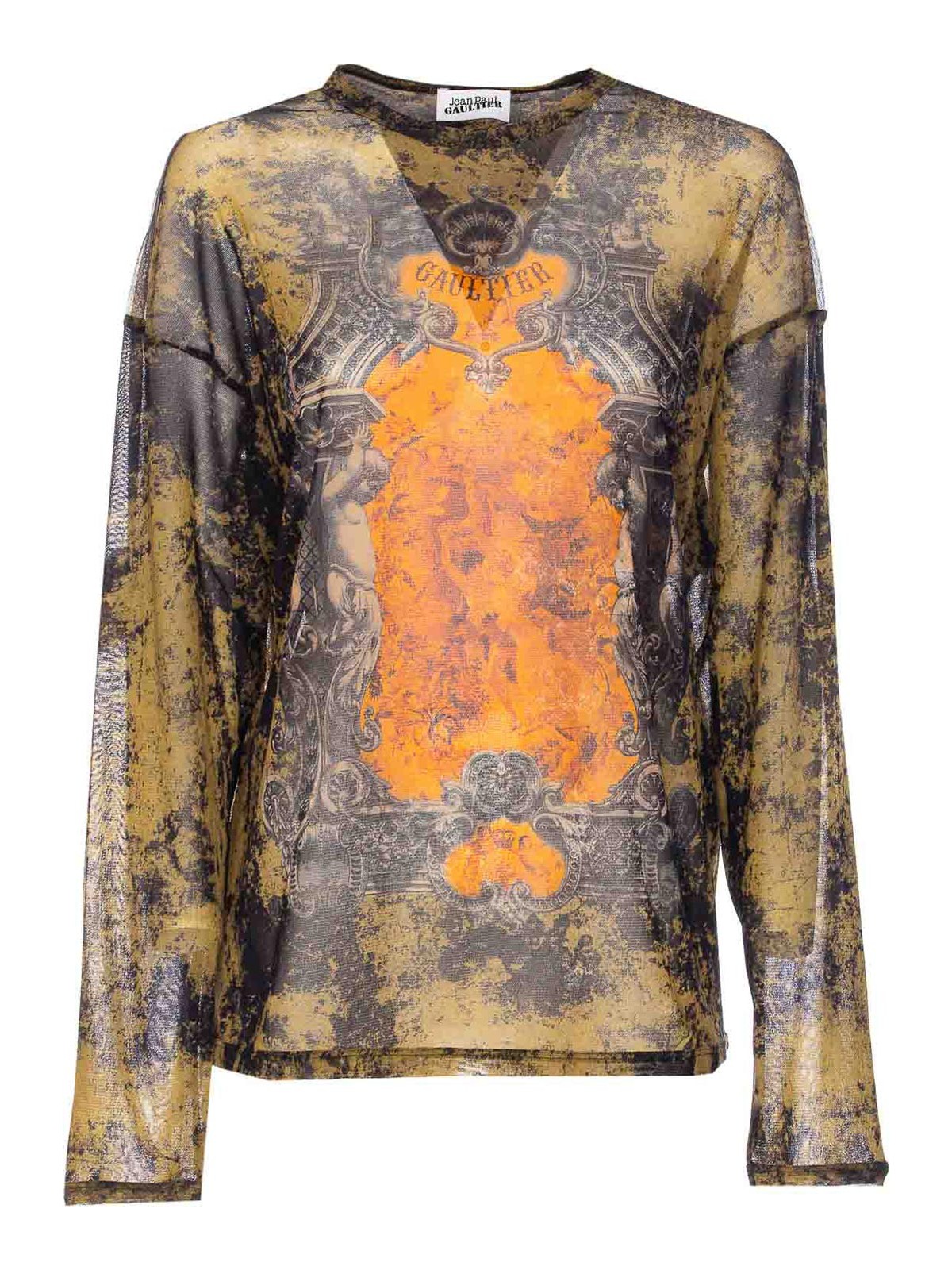 Jean Paul Gaultier Black Khaki Long Sleeves Top In Multi
