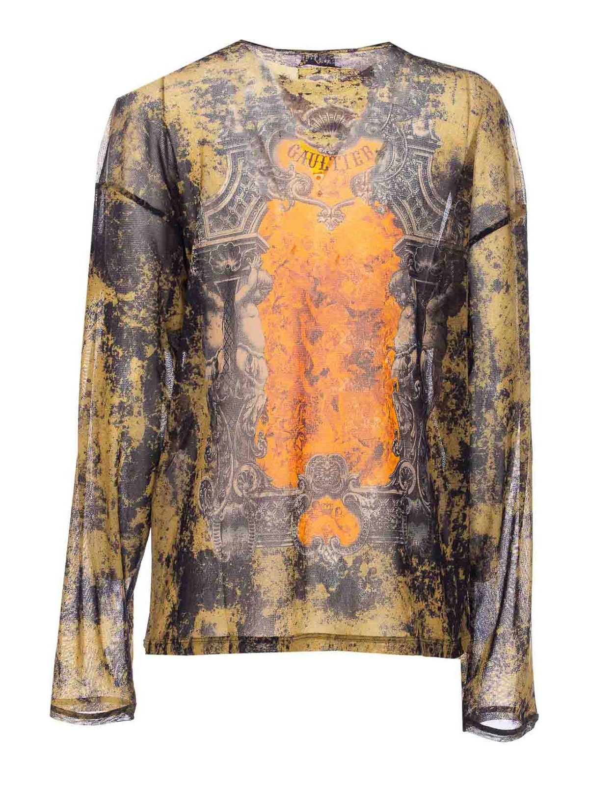 Jean Paul Gaultier Black Khaki Long Sleeves Top In Multi