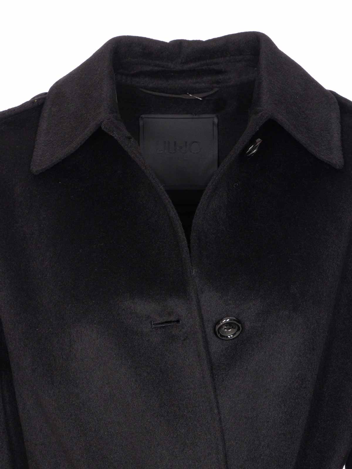 Liu •jo Trench Coat With Fringes In Black