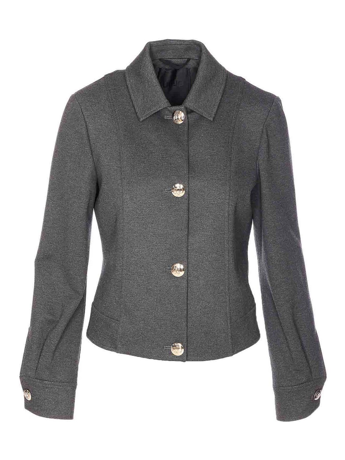 Liu •jo Logo-button Point-collar Jacket In Gray