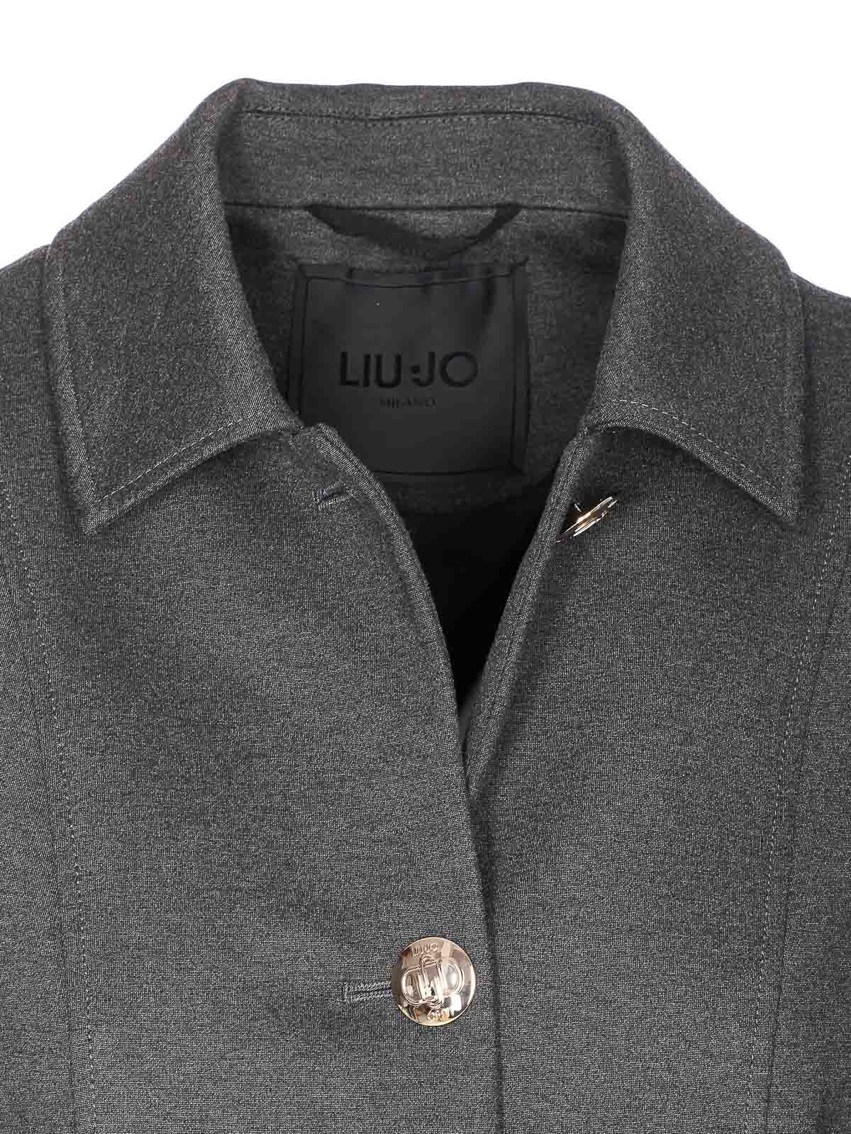 Liu •jo Logo-button Point-collar Jacket In Gray