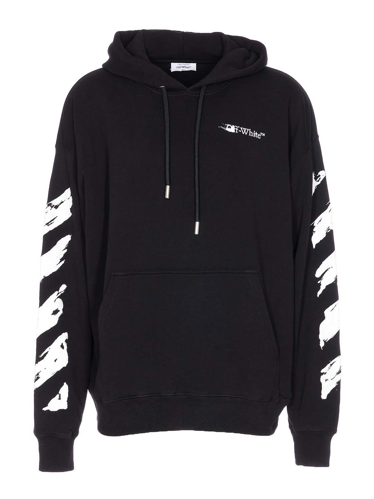 Off-white Brand-embroidery Kangaroo-pocket Relaxed-fit Cotton-jersey Hoody In Black