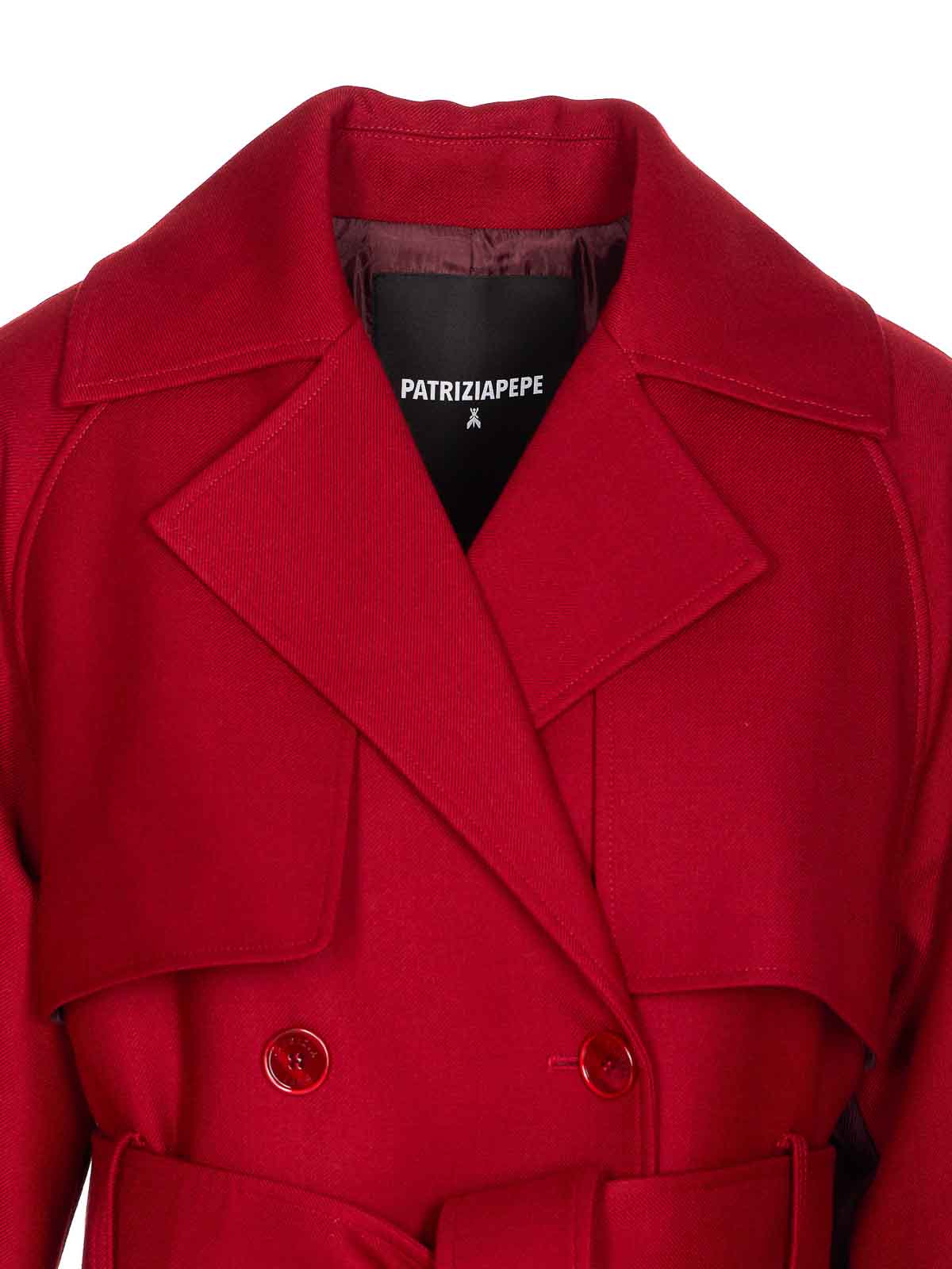 Patrizia Pepe Double-breasted Wool Trench Coat In Red