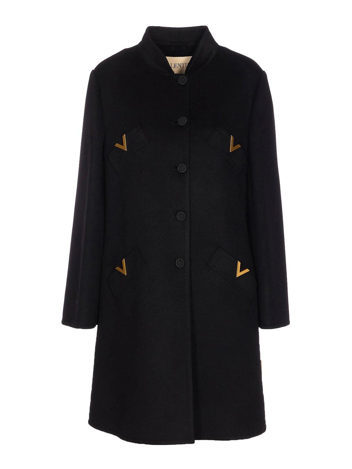 Valentino Black Coat Frontal Buttons Closure In Black